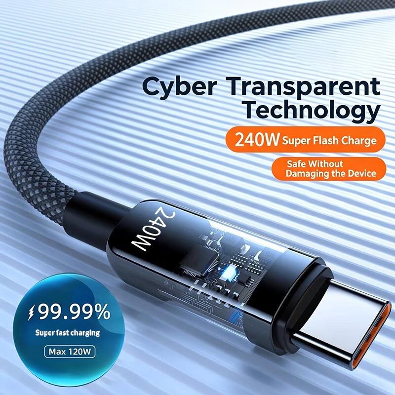 240W Usb Cable Fast Charging For Smartphone 1 Meter /2 Meters Type-C Data Cable