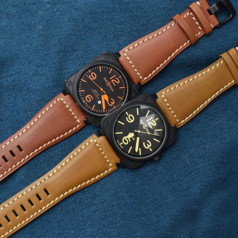 35mm*24mm Genuine Leather Watchband Men's wristband for Bell Ross BR-01 and BR-03 Strap Wrist Belt Bracelet + Tool