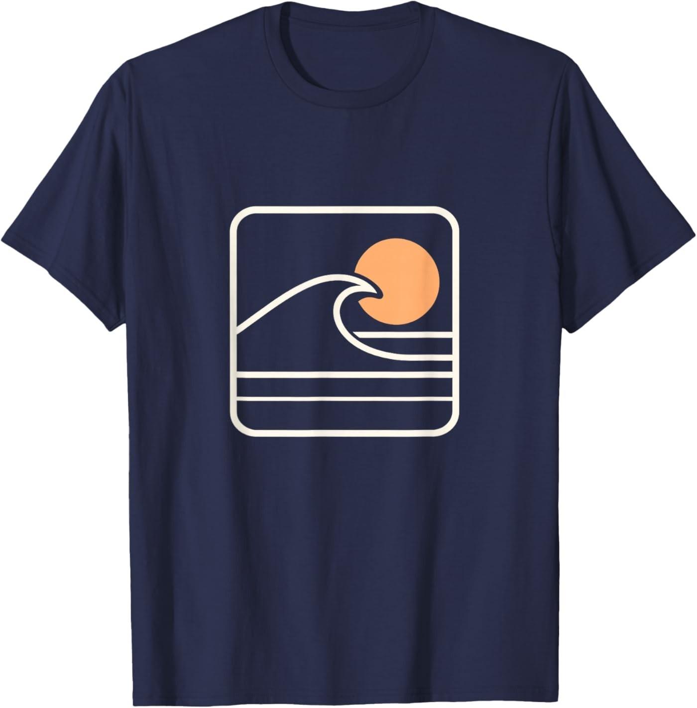 Retro Ocean Wave Sunset Surf Beach Minimalist T-Shirt S