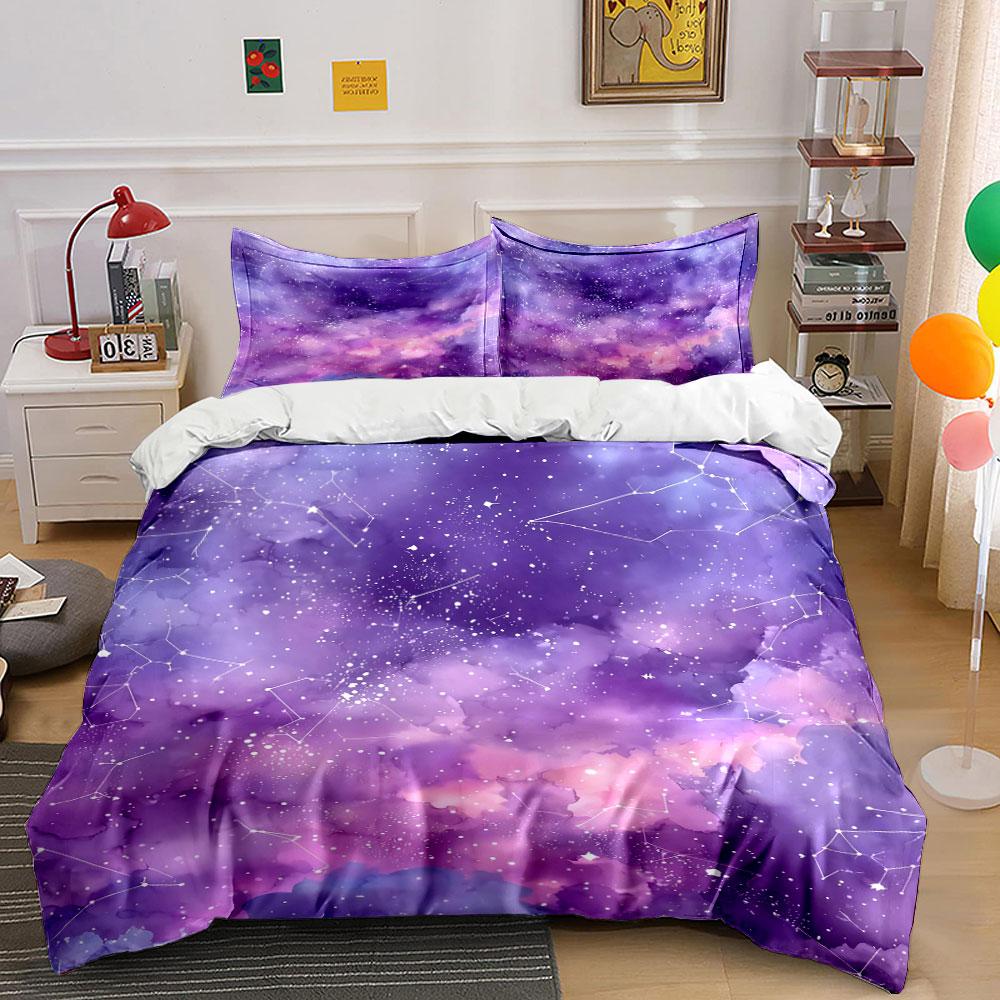 Purple Galaxy Constellation Set Bedding Duvet Cover Set Duvet Cover Pillowcases (1 * Duvet Cover 2 * Pillowcases, without duvet insert)