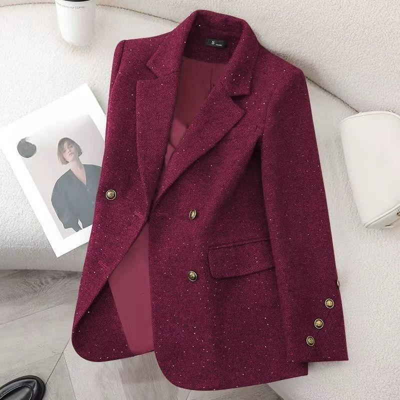 Temperament Fashion Casual Suit Small Suit Red Slim Top Spring and Autumn Slimming Professional Spring and Autumn Double-breasted
