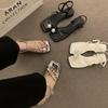 French Premium Pearl Set Toe Silver Sandals Women's Summer 2025 New One-word Buckle Strap Beautiful Fairy Shoes