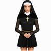 Dames ondeugend non kwaad cosplay kostuum en kap met O-ring mesh culottes gotische non meidenjurk met hoofddoek voor Halloweenfeest