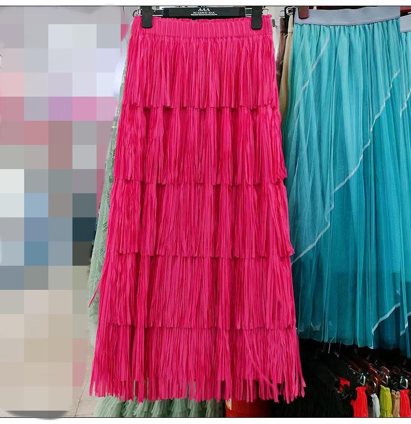 

2025 Весна/Лето Корейская Нишевая Однотонная Юбка-торт С Кисточками - Высокая Талия, Средняя Длина One Size