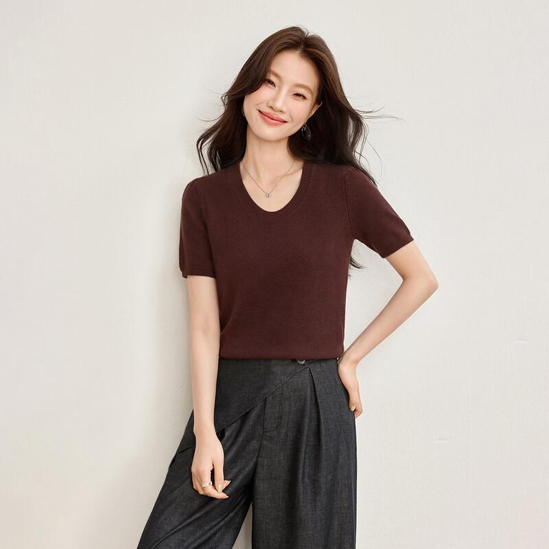 LuxShe 100% Merino Wool Knit Short Sleeve Top