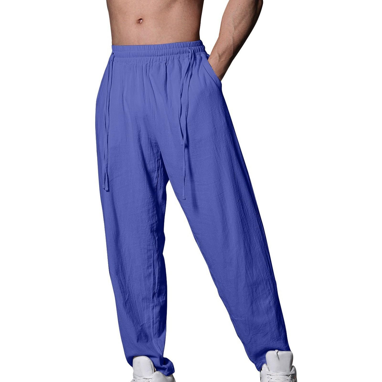 

Мужские летние повседневные брюки на шнурке Мужские дышащие брюки из хлопка и льна M