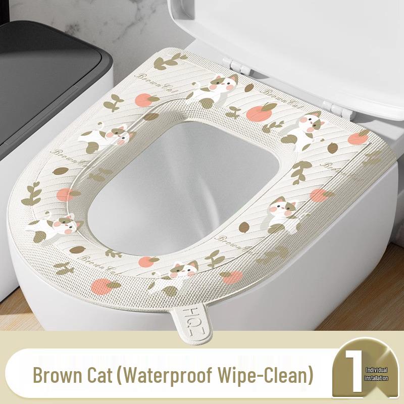 Cartoon Waterproof Toilet Seat Cover with Handle - Universal Four-Season Cushion