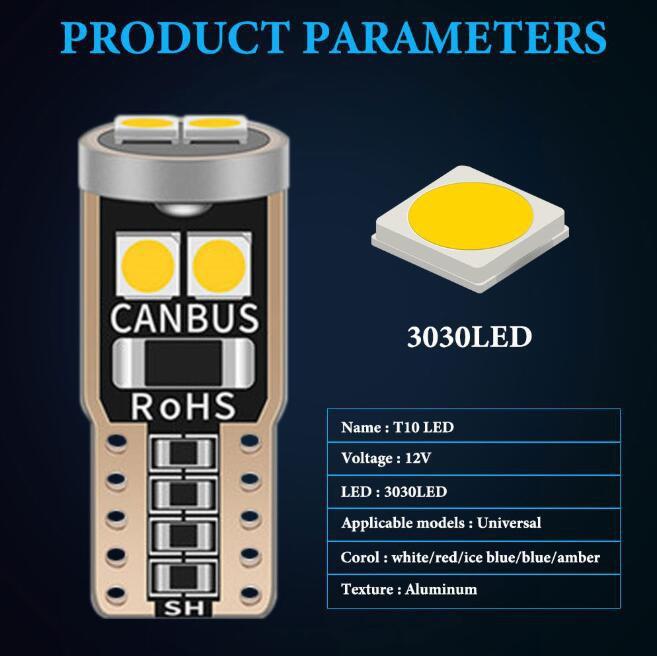 10PCS T10 W5W 3030 6smd Super Bright LED Car Parking Lights WY5W Auto Wedge Turn Side Bulbs Canbus No Error