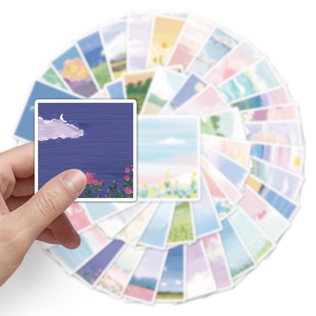 50 Trendy Landscape Oil Painting Stickers - DIY Skateboard & Water Bottle Decor (Non-Infringing, Graffiti Style)