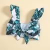 Girls' Green Leaf Print Two-Piece Bikini Set with Sun Protection