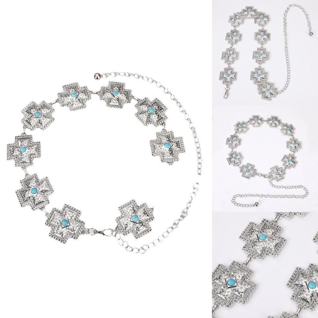 Bohemian Turquoise Cross Waist Chain For Women With Metal Embellishments For Summer Fashion