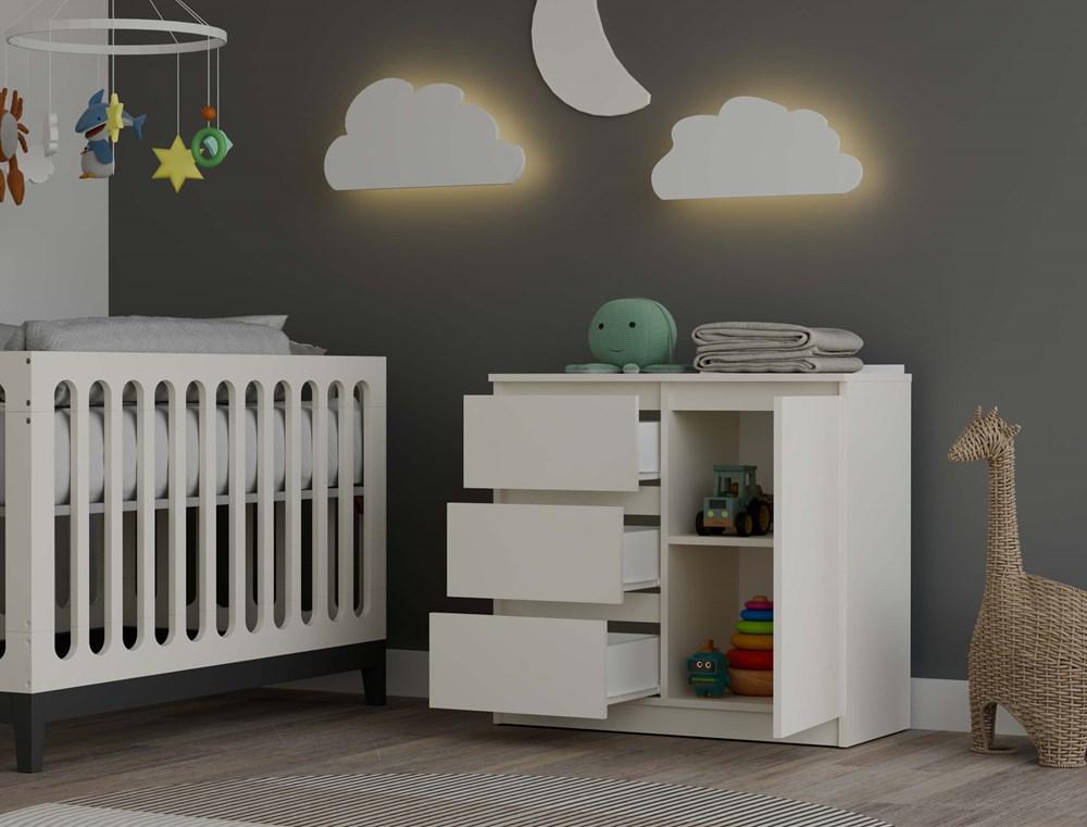 Cómoda 1D3S Armario 1 Puerta 3 Cajones Para Sala de Estar Dormitorio Cachemira Beige