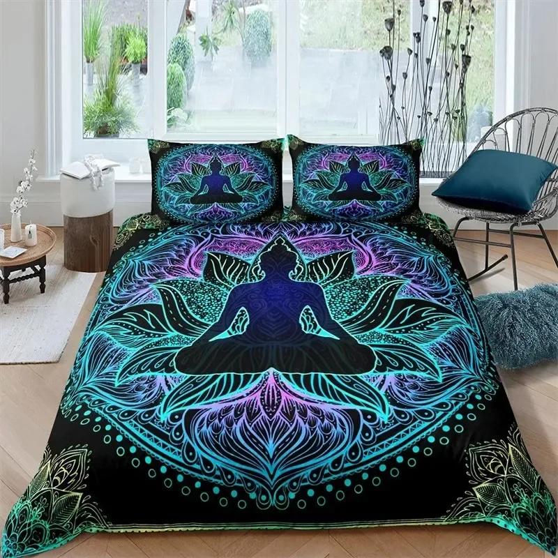 Comforter Bohemian Chakra Meditation Relax Theme Yoga Bedding Set Exotic Mandala Lotus Comforter Full King Bedroom Decor
