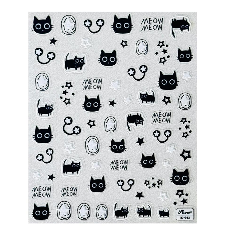 Nail Art Sticker, Micro-Engraved Three-Dimensional Cartoon Cute Cat Bow Flower Adhesive Nail Sticker