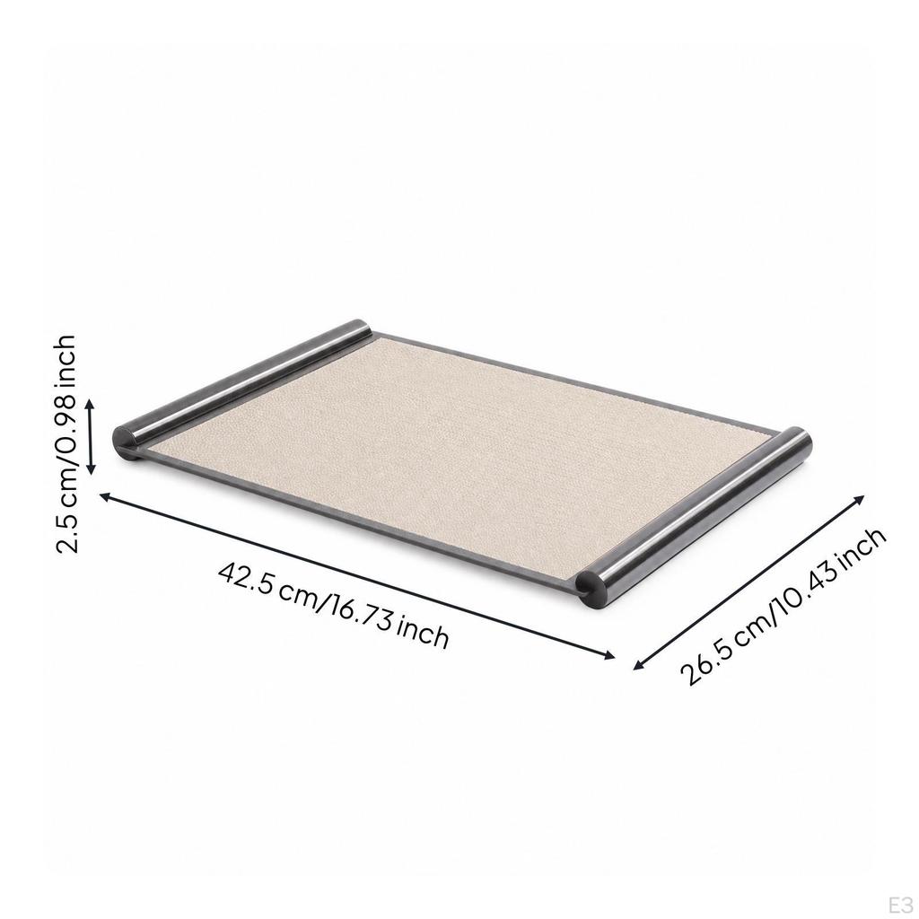 Leather Tray with Metal Frame Textured Rectangular Rails for Coffee Table, Vanity