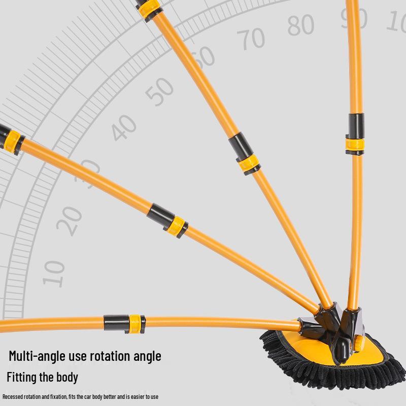 Retractable Car Wash Mop with Three-Section Rod & Chenille Brush - Curved Handle Waxing Tool Set