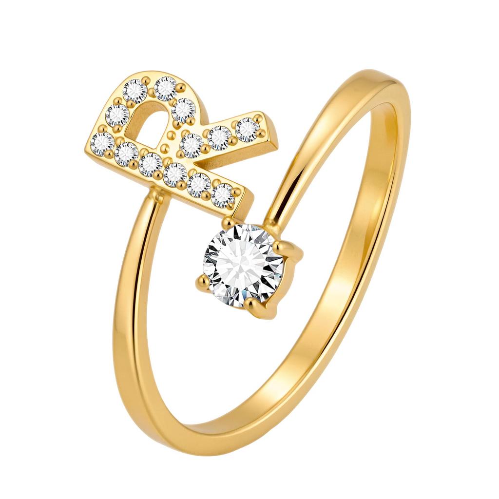 Chic Zircon Initial A-Z Letter Rings for Women Girls Adjustable Opening Ring Name Alphabet Female Wedding Fashion Jewelry Gift