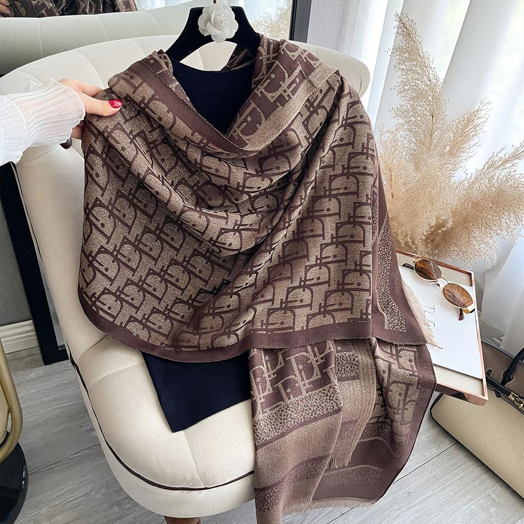 Internet Celebrity Live Broadcast Popular Scarf Women'S Warm Scarf Shawl Double-Sided Gold Thread Silk Scarf Women'S Outer Scarf Fashion