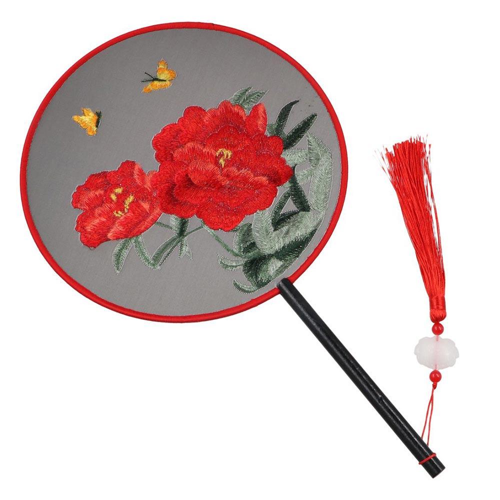 Vintage Chinese Style Chinese Style Fan Handheld Tassels Embroidery Fan Floral Pattern Translucent Silk Fan Photography Prop
