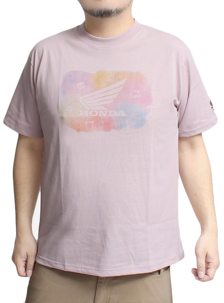 

One Colors HONDA Sanrio Short Sleeve T-Shirt, Men s, Plus Size, Super Cub Happy Birthday Print, Crew Neck, Lavender, Size 3L