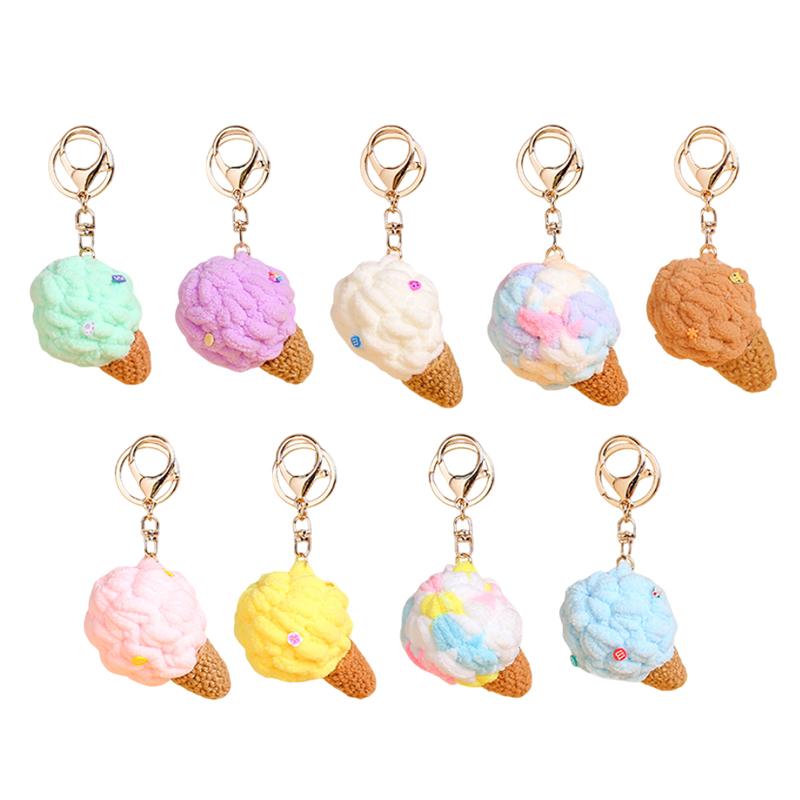 1PC Kids Kawaii Simulated Plush Ice Cream Cone Keychain Creative Cute Food Keyring Couple Key Holder Bag Pendant Decoration Toys