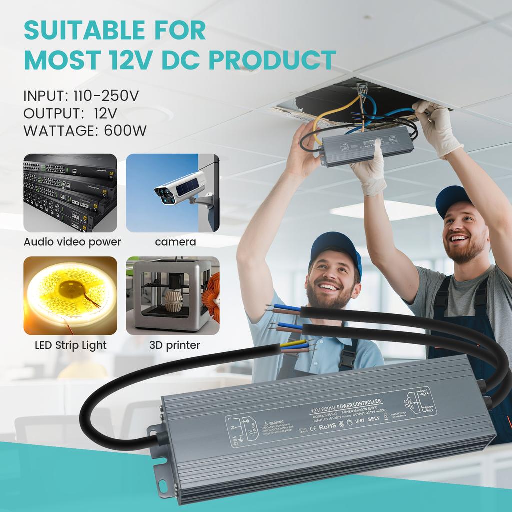 IP67 Waterproof Outdoor Use Lighting Transformers AC 110-250V To DC 12V 24V 60W 100W 150W 200W 300W 600W LED Driver Power Supply