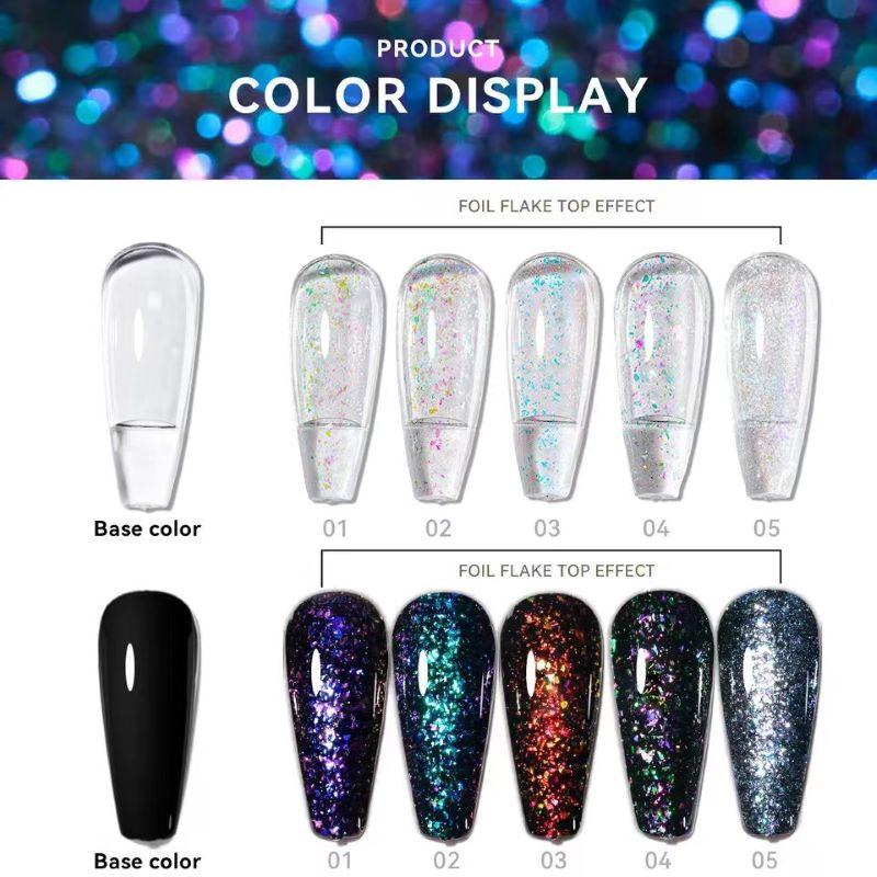 JTING New Popular Design Vegan Hema Free High Pigment Foil Flake Top Coat Gel Polish OEM Custom Unique Brand Bottles