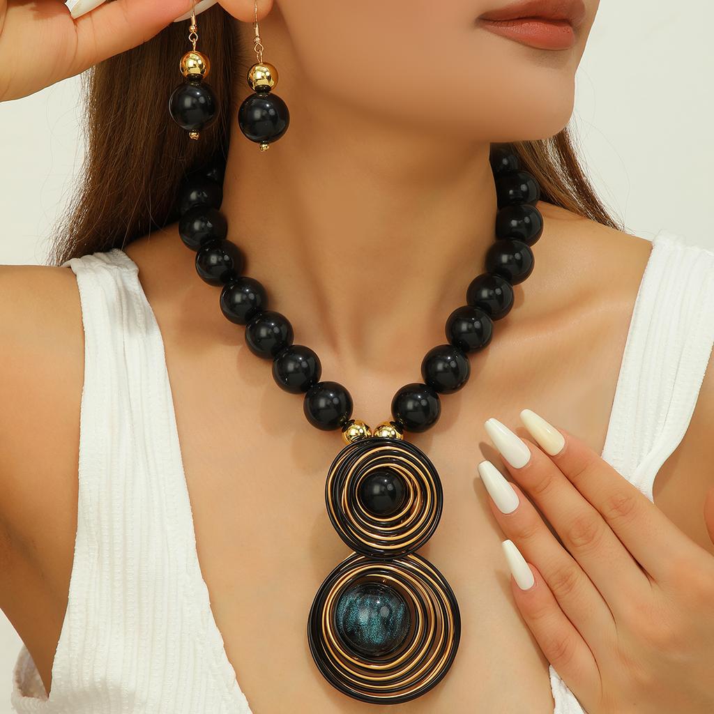 Nuevo Diseño Moda Hecho a Mano Cuentas de Resina Alambre de Aluminio Tejido Collar de Cuentas Set de Pendientes Para Mujeres Accesorios de Fiesta de Boda