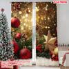 2pcs 2D Flat Printing Merry Christmas Popular Curtains Snowflake Pine Branch Fabric Without Electricity Holiday Decorations Use