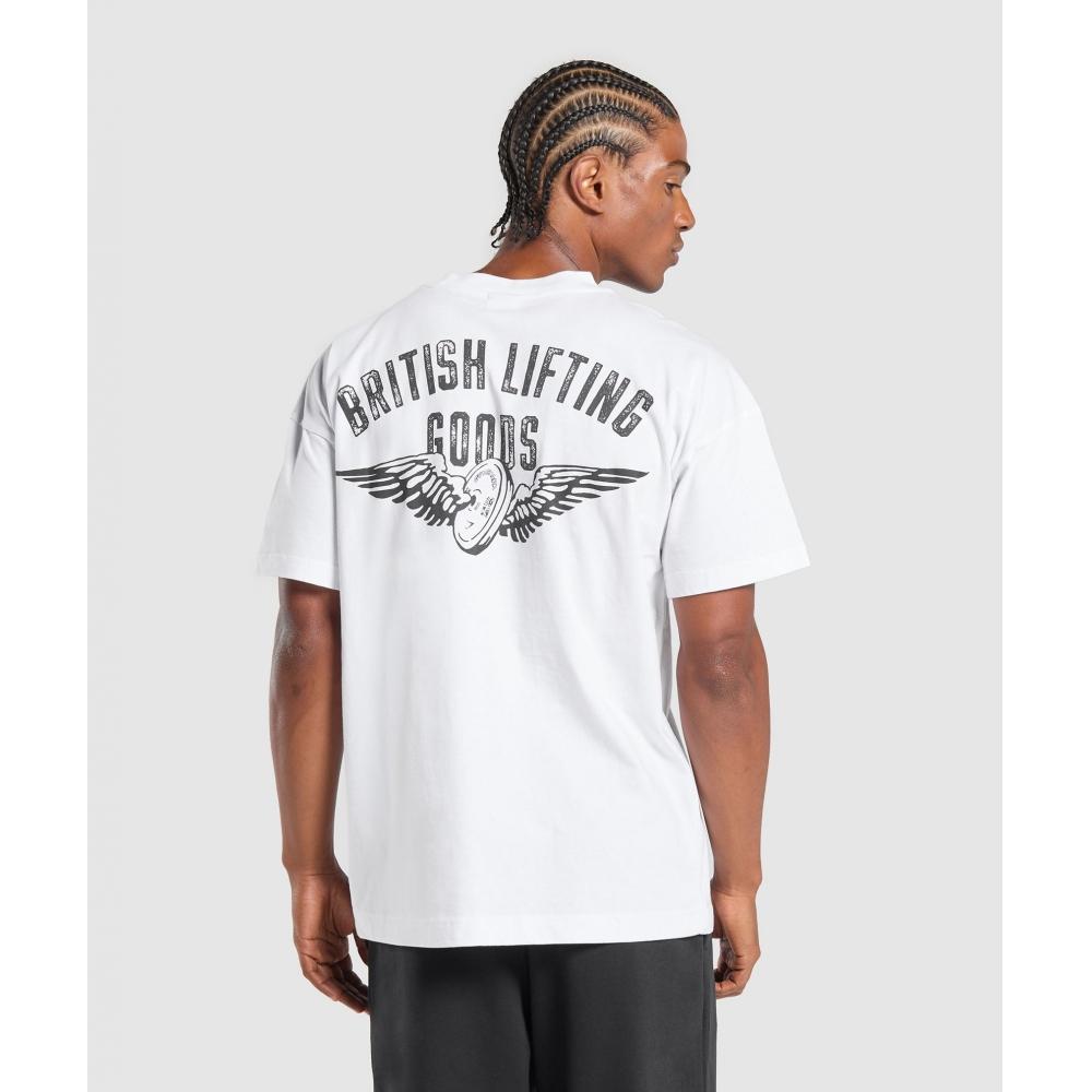 

Футболка с рисунком GYMSHARK British Lifting Goods белая A1C3X WB57 XS