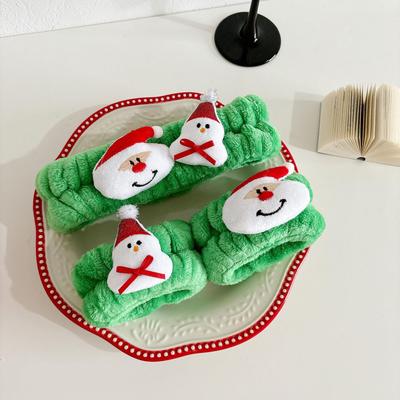 Christmas Plush Face Wash Headband & Wet-Proof Wristband Set for Women