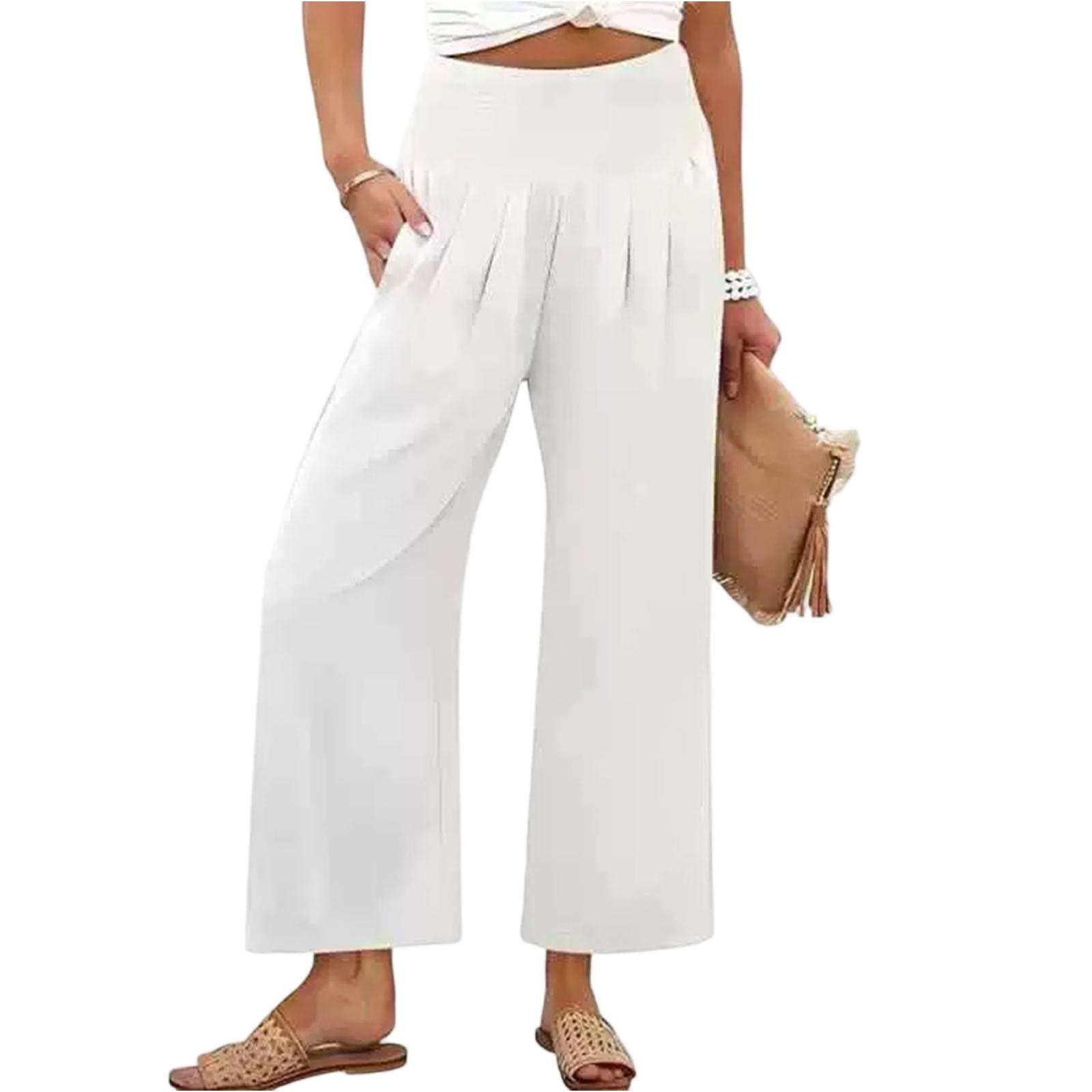 Women s Casual High Waist  Straight Leg Nine-point Pants XL белый