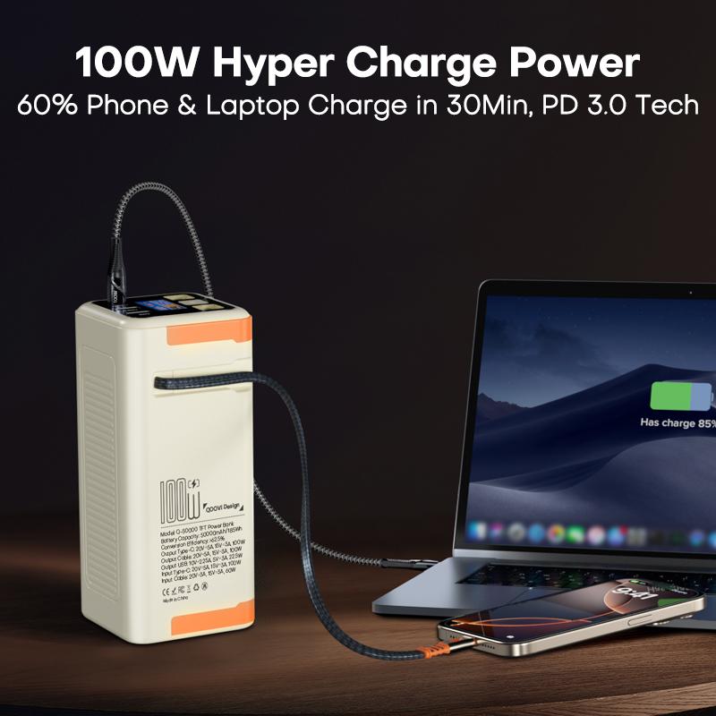 QOOVI 50000mAh Power Bank PD 100W Fast Charging Portable Large Battery Capacity Power Station For iPhone Laptop Samsung Xiaomi