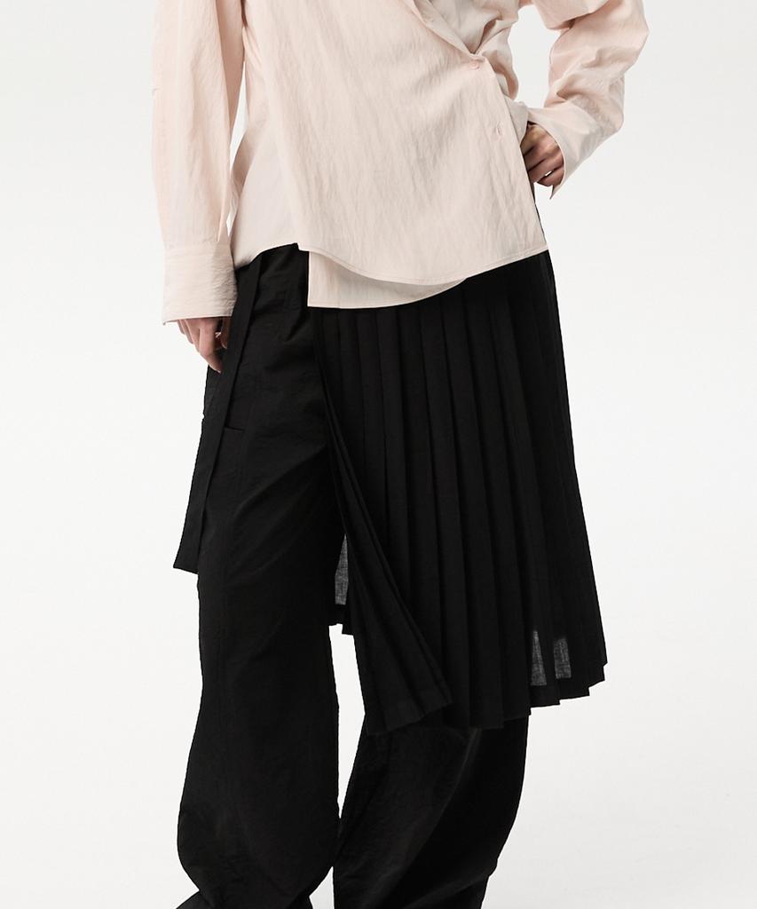 Mid And Row Pleats Layered Skirt (Black)