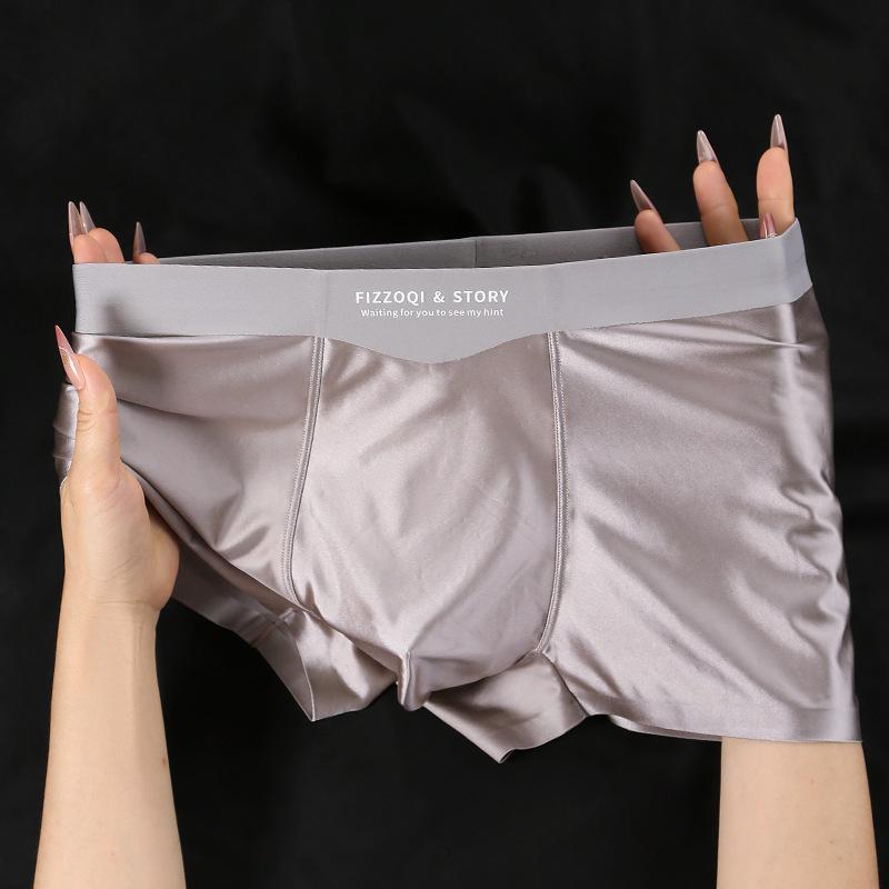 Men's Ice Silk Underwear Breathable Four Corner Solid Color Mid Waist Underwear