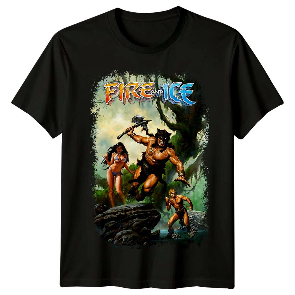 Fire and Ice (1983) Movie Poster Inspired 100% Cotton T-shirt Mens Tees Top Retro 80s Tee