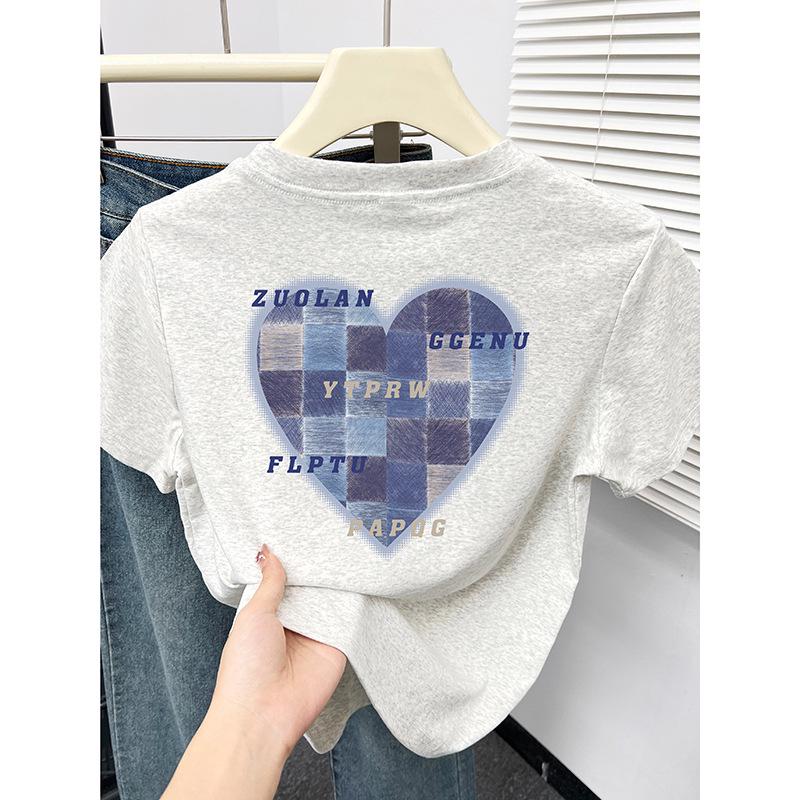 

Heart Print Slimming Short Sleeve Women s Tee - Summer Niche Design XL темно-синий