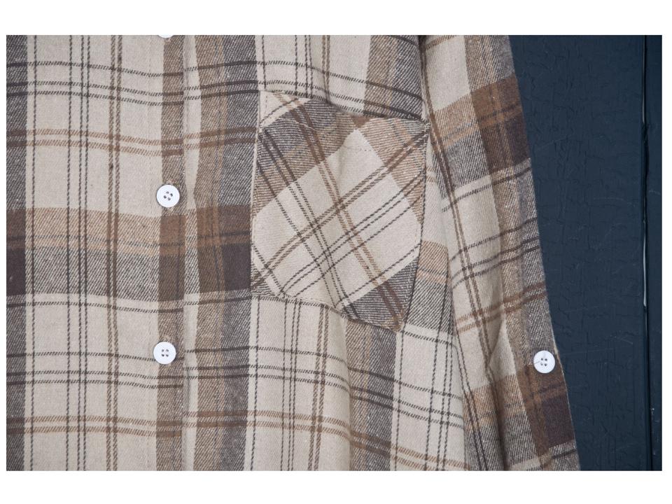 Camicia Giacca da Donna a Quadri Rosa in Cotone e Lino di Media Lunghezza Larga Primavera/Autunno