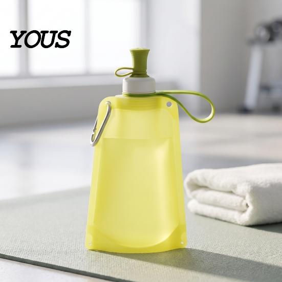 Leakproof Outdoor Flask 500ML Collapsible Silicone Water Bottle, Portable Folding Drinking Bag, Lightweight Travel Bottle Pouch with Lanyard