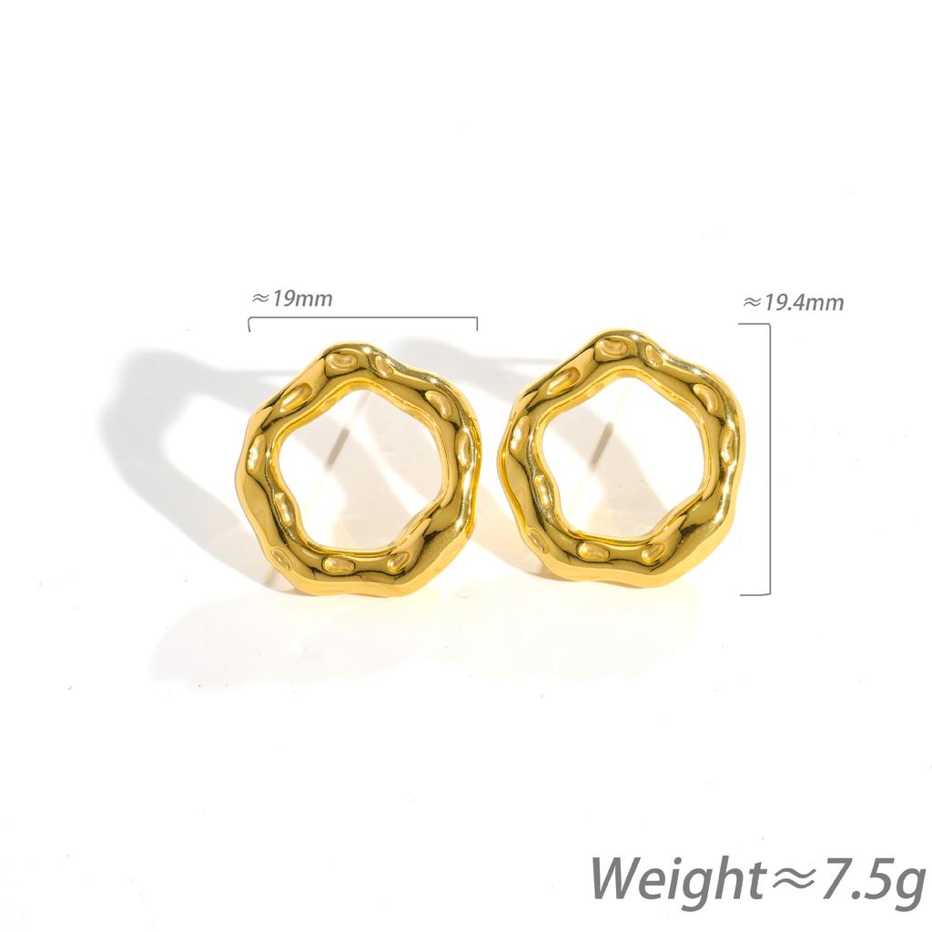 Wind Fashion Stainless Steel Trend Irregular Geometric Earrings Ring 18 Real Gold One Piece Shipped