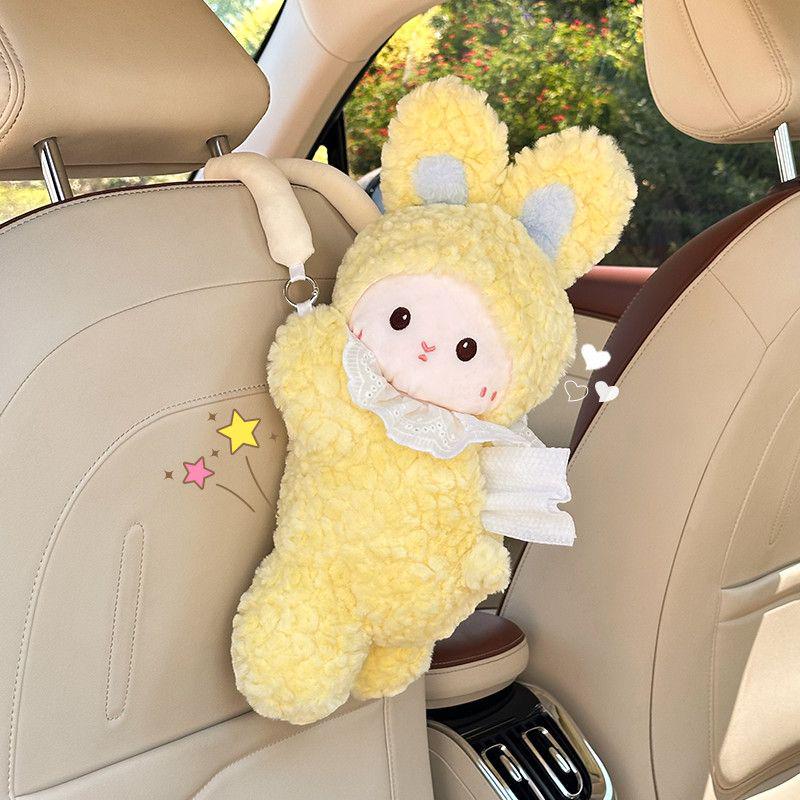 Cartoon Plush Car Tissue Holder - Cute Hanging Pull-out Tissue Box
