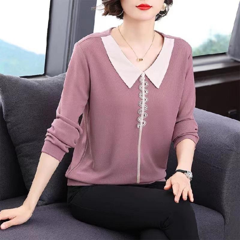 Doll Neck Long Sleeve For Women T-shirt Women s New Large Size Middle-aged Mother s Base Shirt Top M
