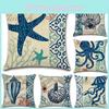 Stylish Marine Organism Flax Cushion Cover With Starfish Design For A Nautical Theme