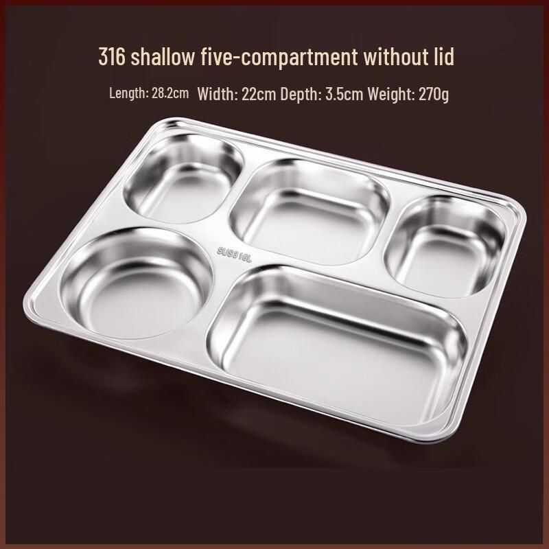 AVADEN 316 Stainless Steel 5-Compartment Lunch Tray Set