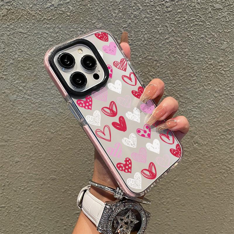 Ins Wind Women's Transparent Mobile Phone Case Apple 17pro Color Love iPhone16 Anti-drop Protective Case 14 Soft Case