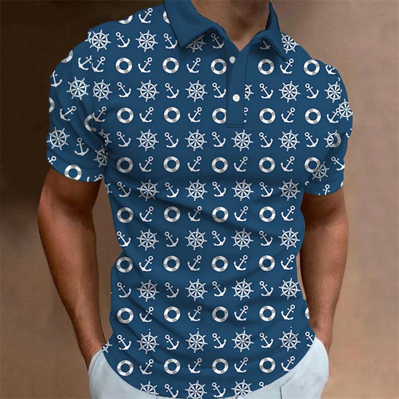 Fashion Mens Polo Shirt Short Sleeve Anchor Patter Mens Designer Clothes Causal Short Sleeve Button Lapel Polo T-shirts Apparel