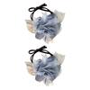 2Pcs Hair Tie High Elastic Rubber Band Hair Rope with Hand-Sewn Organza Flowers Imitation Pearl Pendant Ponytail Holder Hair Accessories