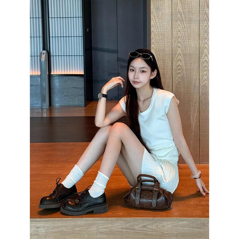 British style retro lace-up platform heightening loafers women's 2025 new fashion versatile one-pedal small leather shoes