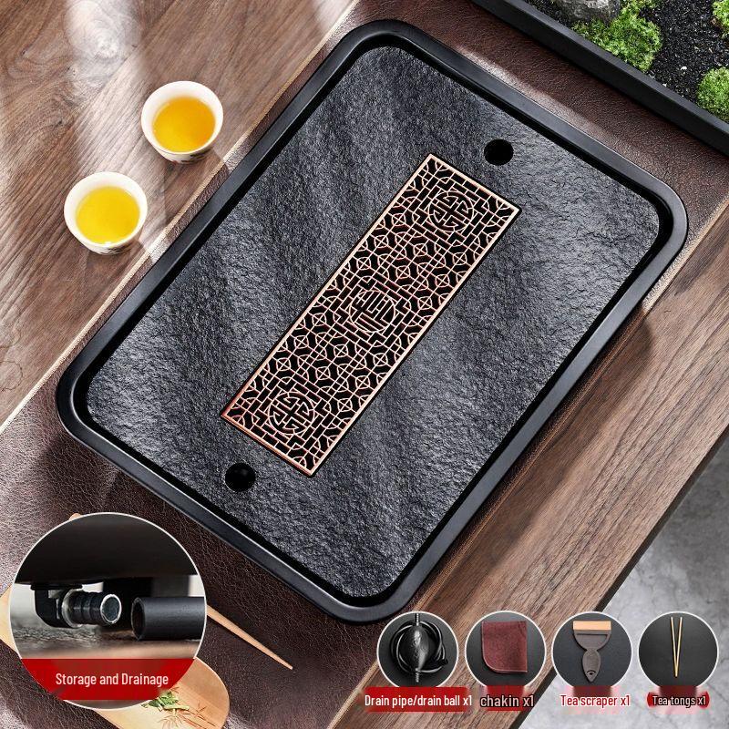 Modern Black Gold Stone Tea Tray