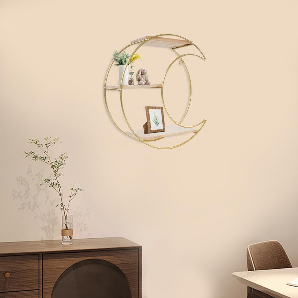 Goldfarbenes Mondförmiges Wandregal, 3-stöckiges Asymmetrisches Schweberegal, Modernes Böhmisches Ausstellungsregal für Badezimmer-Küchen-Dekor